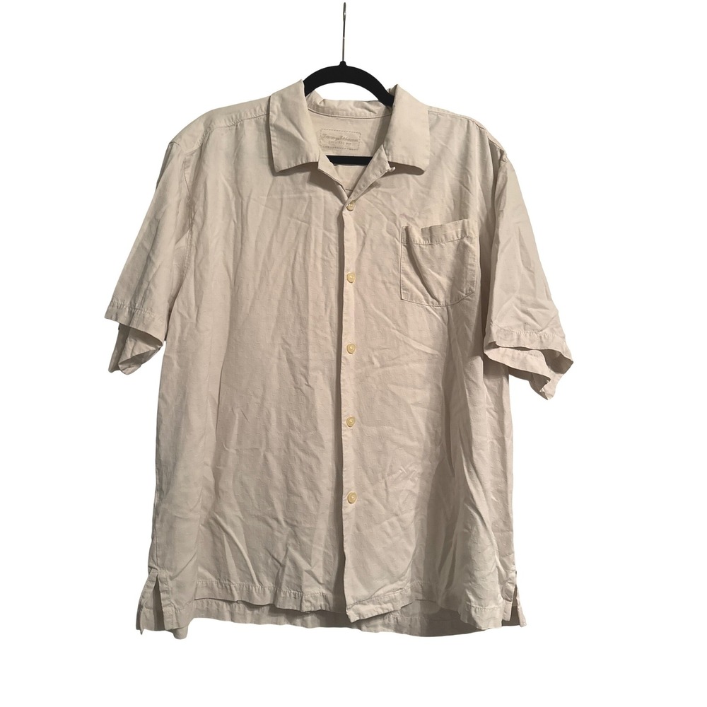 Tommy Bahama Mens Silk Button Up Shirt XL Cream Original Fit Short Sleeve Casual